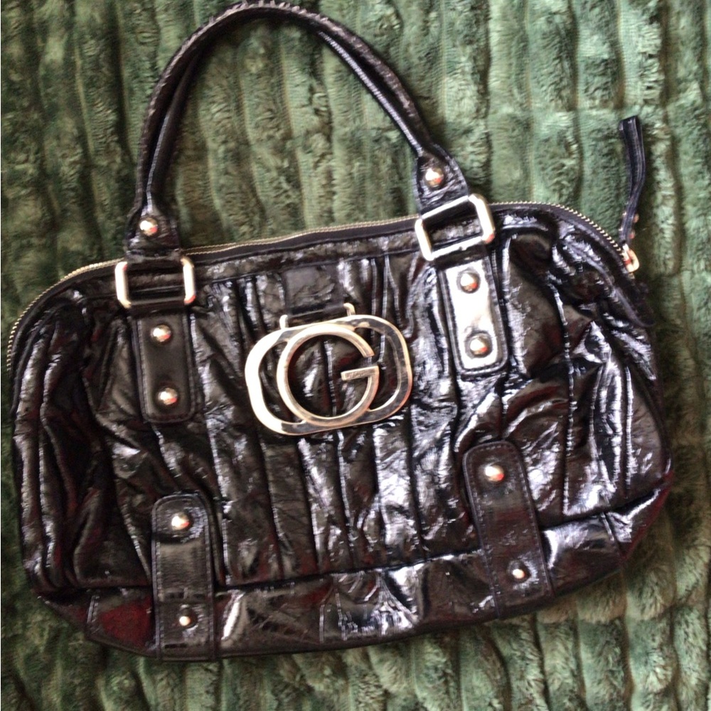 G by Guess Shiny Black Shoulder Bag